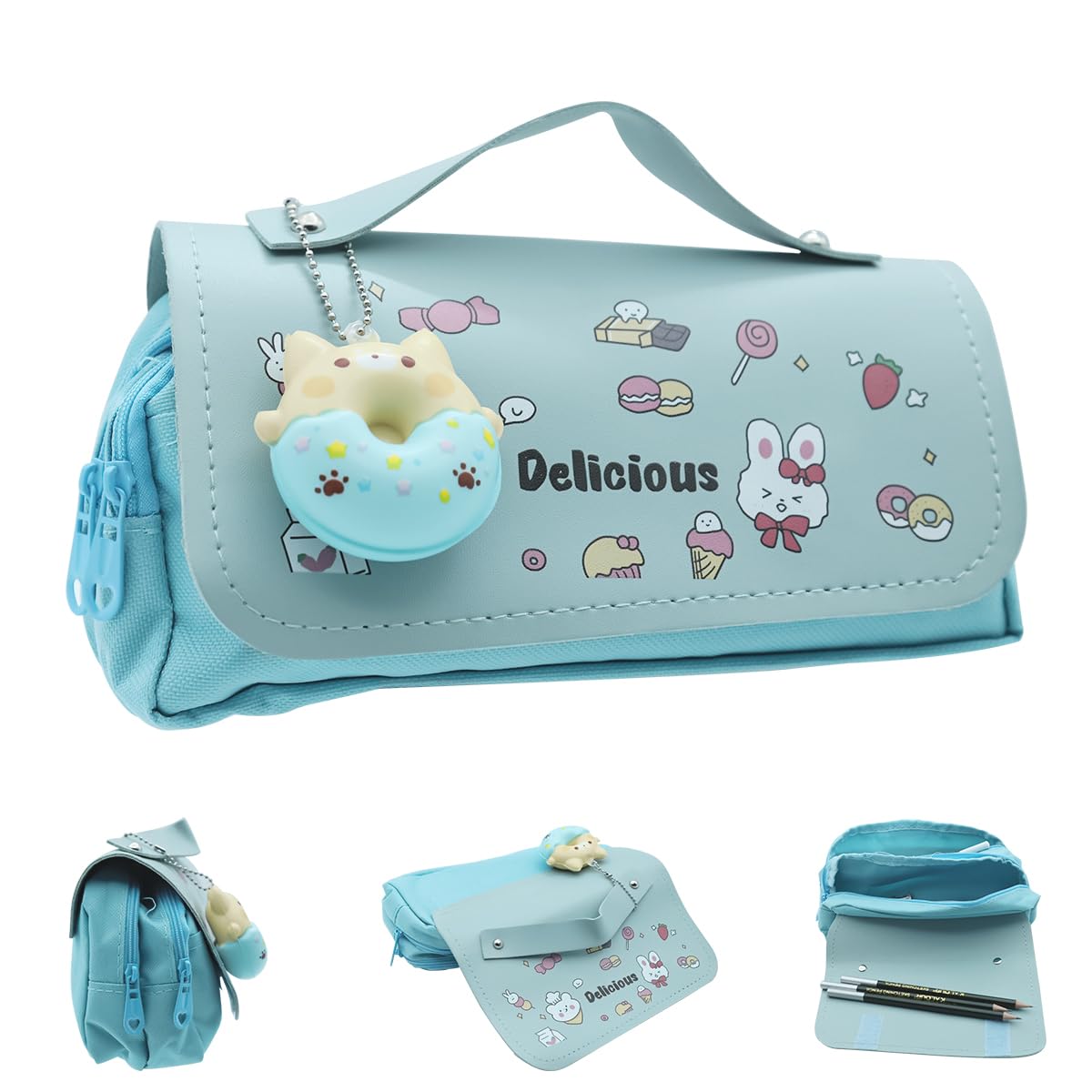 Climberty Pencil Pouch for Girls, Large Capacity Three Layer Pencil Bag, Lovely Cartoon Decompression Waterproof Pencil Pouch with 3D Pendant, Aesthetic Pencil Case for College Students (Blue) Climberty Pencil Pouch for Girls, Large Capacity Three Layer Pencil Bag, Lovely Cartoon Decompression Waterproof Pencil Pouch with 3D Pendant, Aesthetic Pencil Case for College Students (Blue)